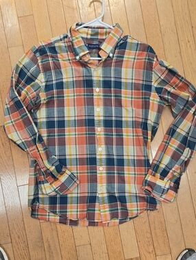 Proper Cloth Men's M Plaid Button-Down Shirt - Orange & Navy